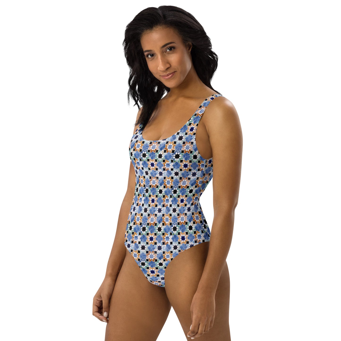 Moroccan Blue Tiles Print One-Piece Swimsuit