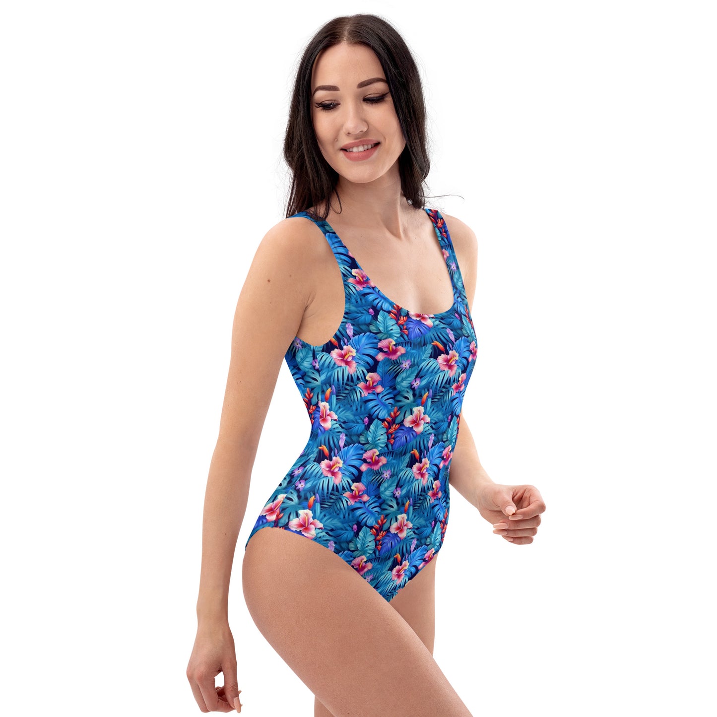 Hibicus Flowers Blue Jungle One-Piece Swimsuit