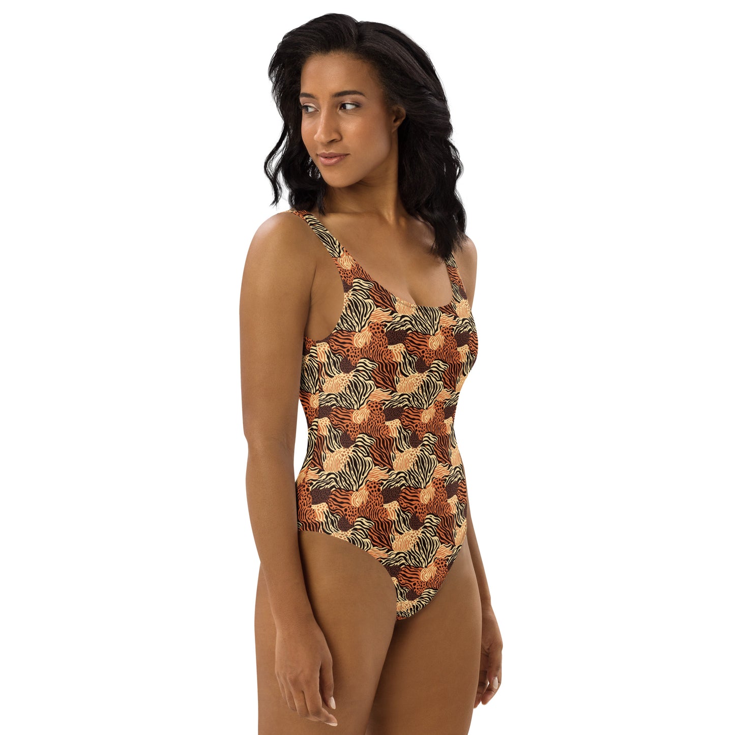 Brown Tiger Animal Print One-Piece Swimsuit