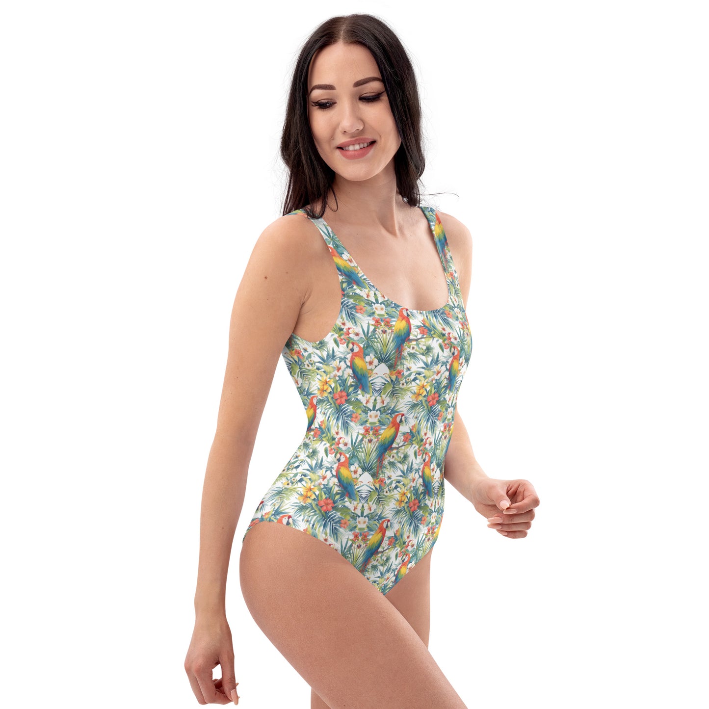 Palm Leaves Parrot Bird Animal Print One-Piece Swimsuit