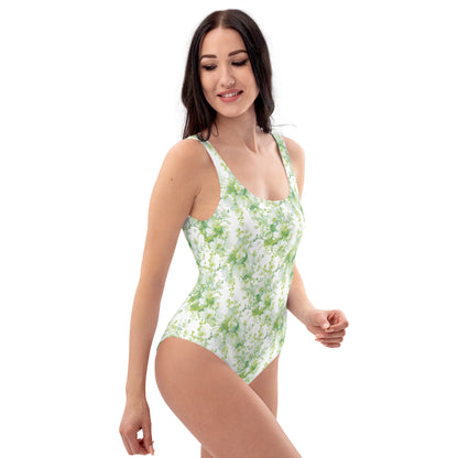 Spring Green Japanese Garden One-Piece Swimsuit