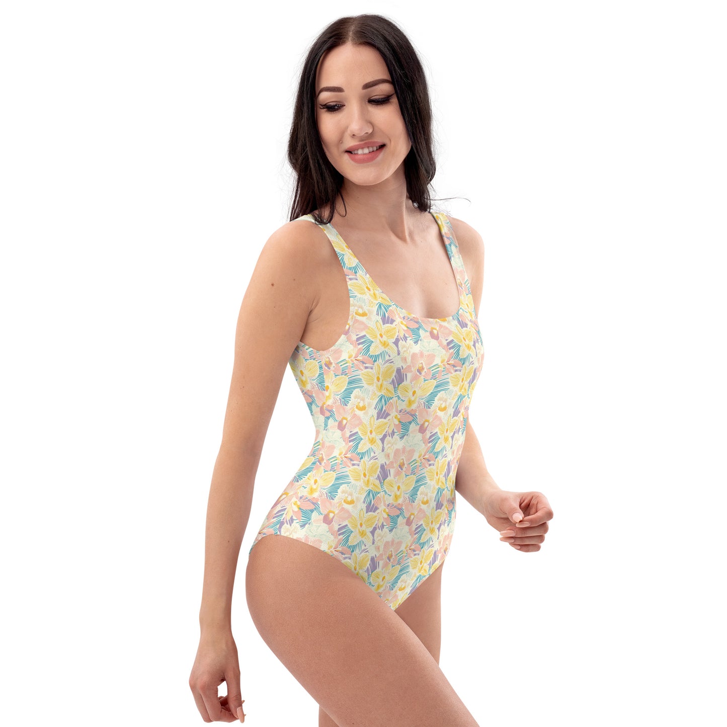 Pastel Orchid Garden One-Piece Swimsuit