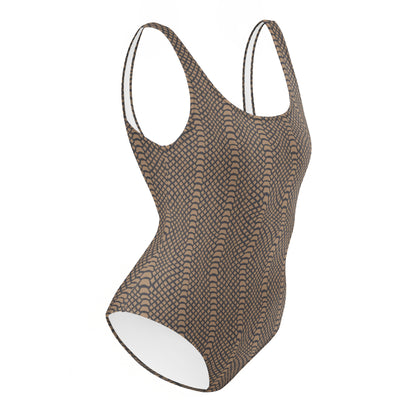 Brown Skin Snake Animal Print One-Piece Swimsuit