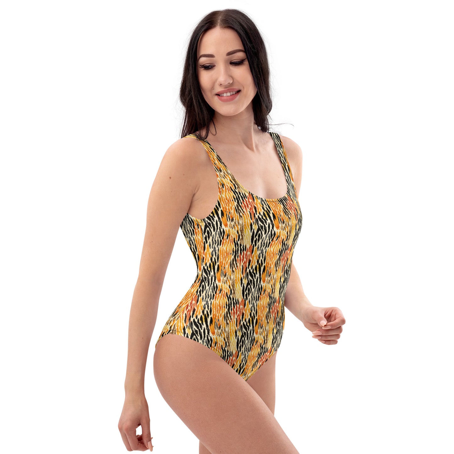 Orange Feline Animal Print One-Piece Swimsuit