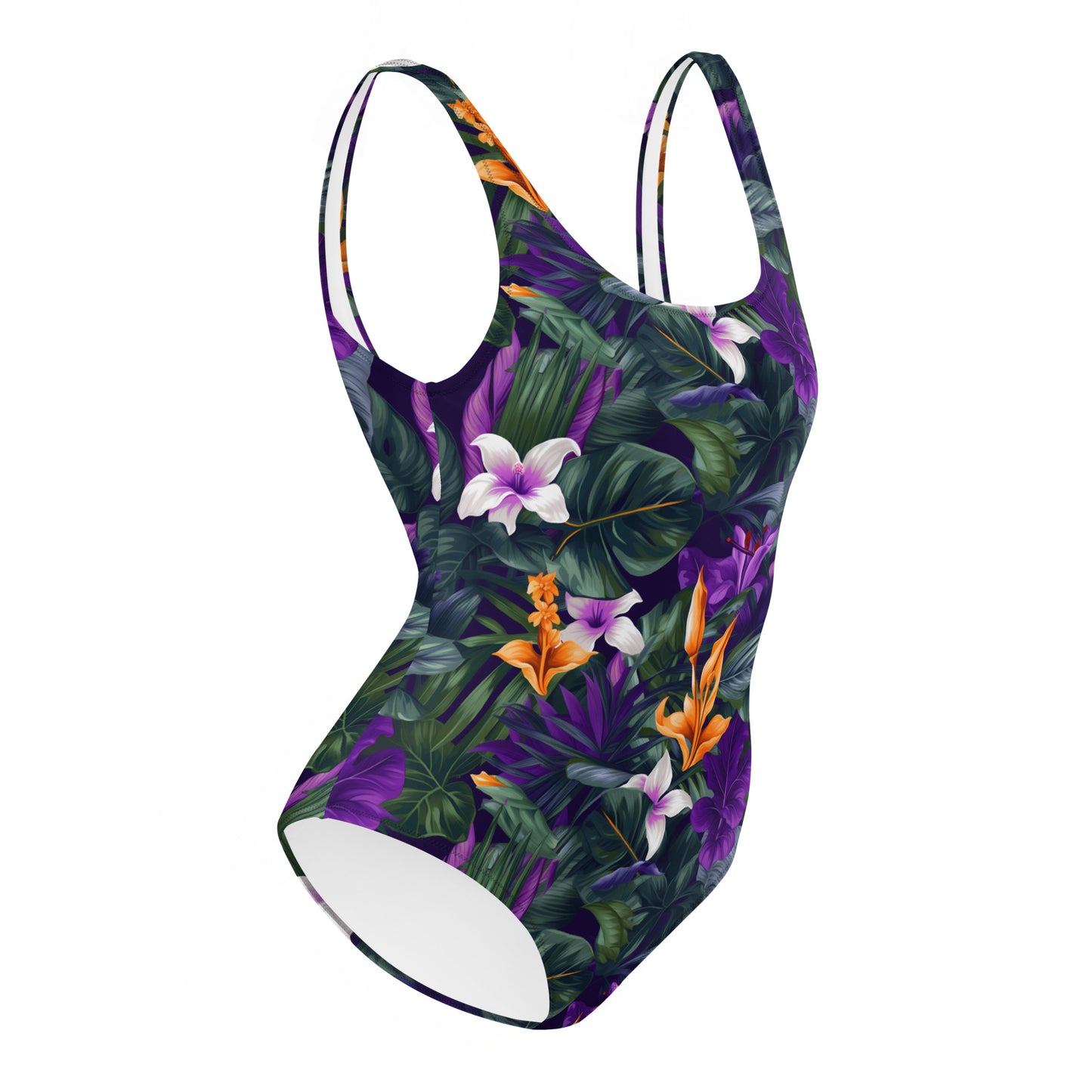 Purple Flower Jungle Print One-Piece Swimsuit