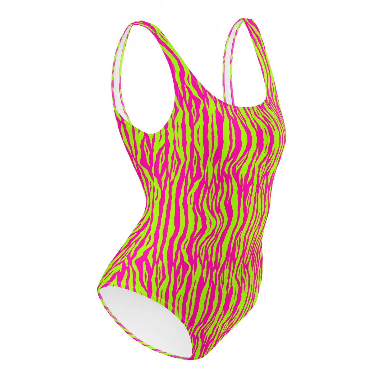 Fuchsia And Green Tiger Animal Print One-Piece Swimsuit