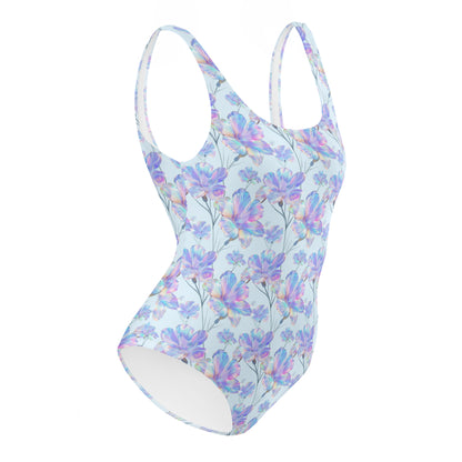 Holographic Blue Hibicus One-Piece Swimsuit