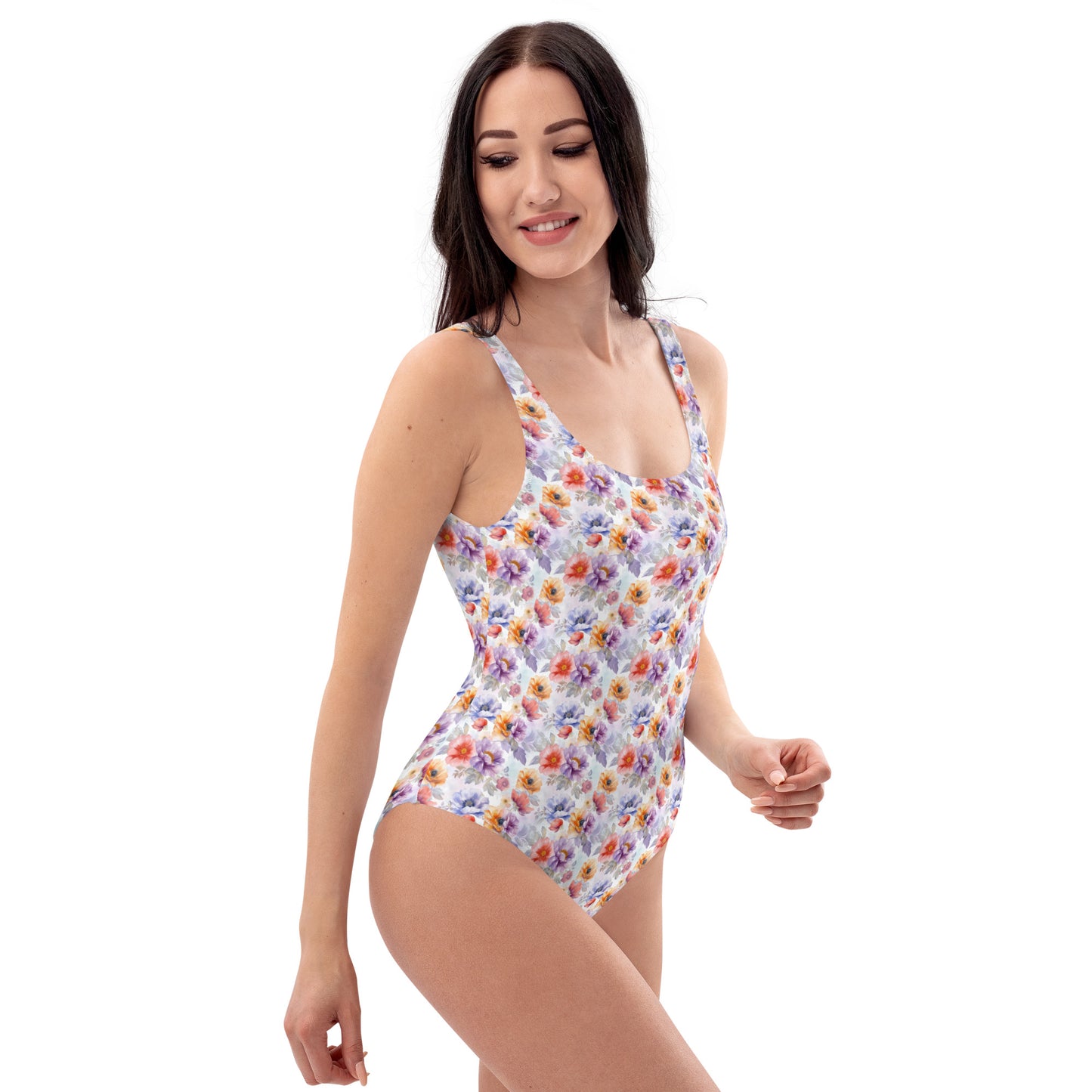 Watercolor Purple Garden One-Piece Swimsuit