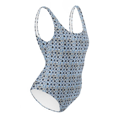 Moroccan Blue Mosaic Tile Print One-Piece Swimsuit