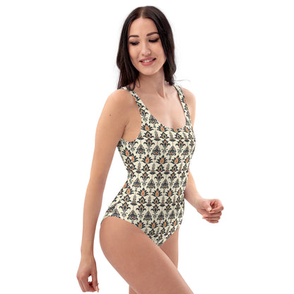 Jainism Beige and Orange Print One-Piece Swimsuit