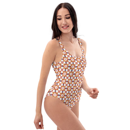 Jainism White and Red Print One-Piece Swimsuit