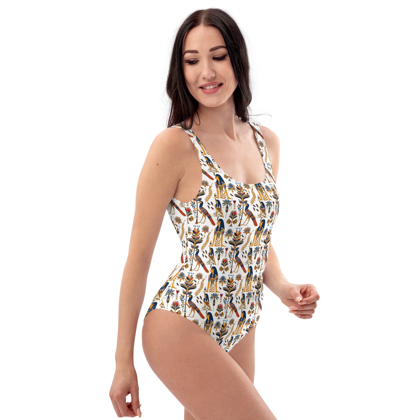 Egyptian White and Yellow Print One-Piece Swimsuit