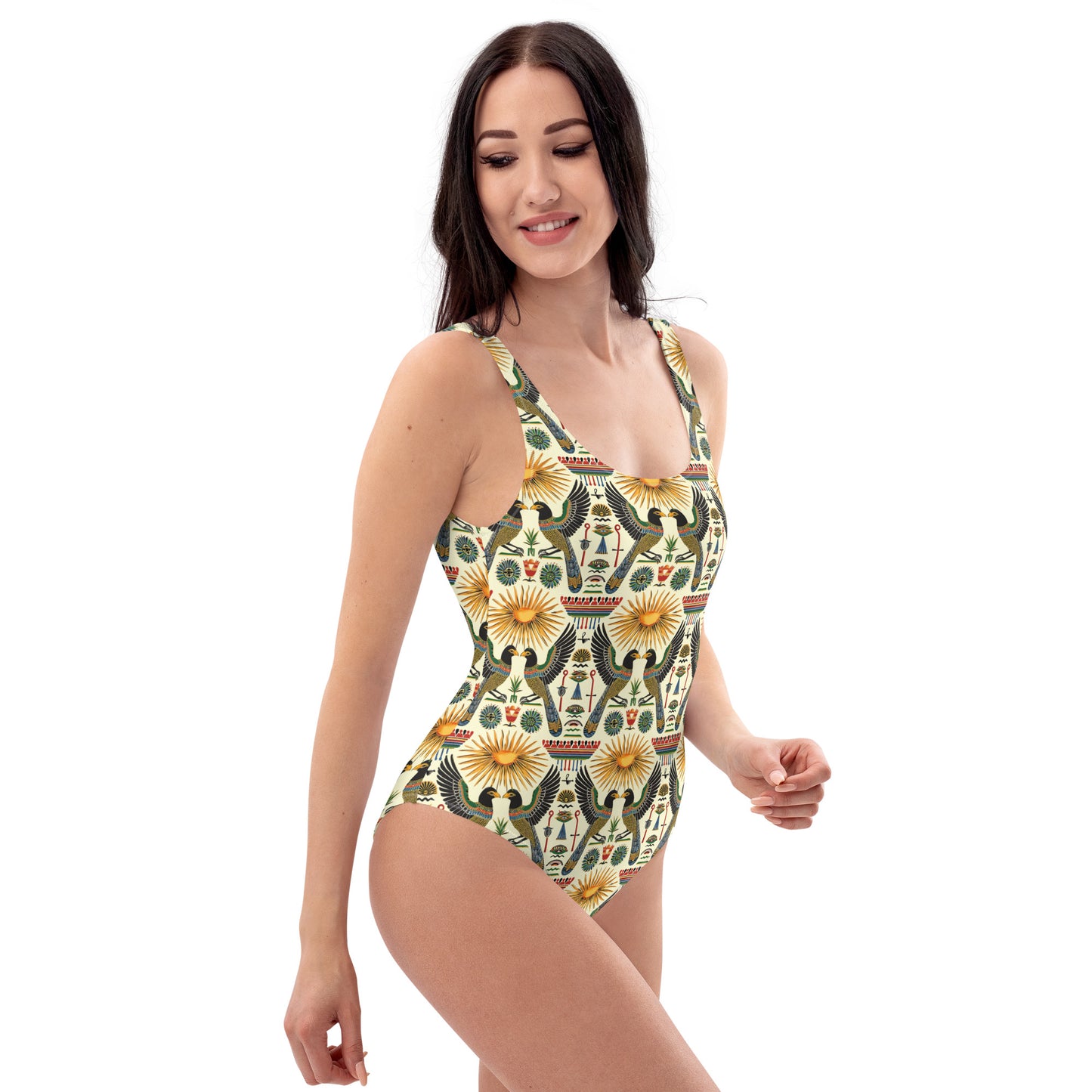 Egyptian Gemini Birds Print One-Piece Swimsuit