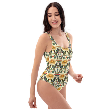 Egyptian Gemini Birds Print One-Piece Swimsuit