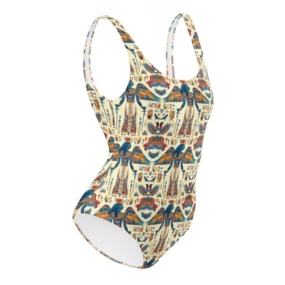 Egyptian Blue God Print One-Piece Swimsuit