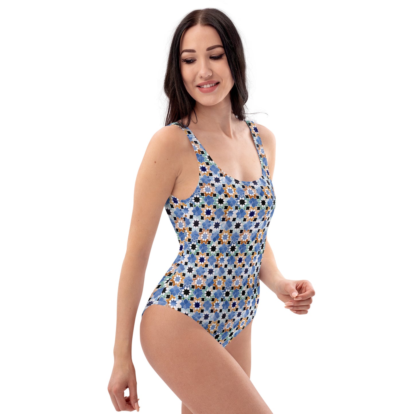 Moroccan Blue Tiles Print One-Piece Swimsuit