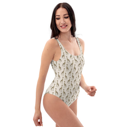 African Beige Giraffe Print One-Piece Swimsuit