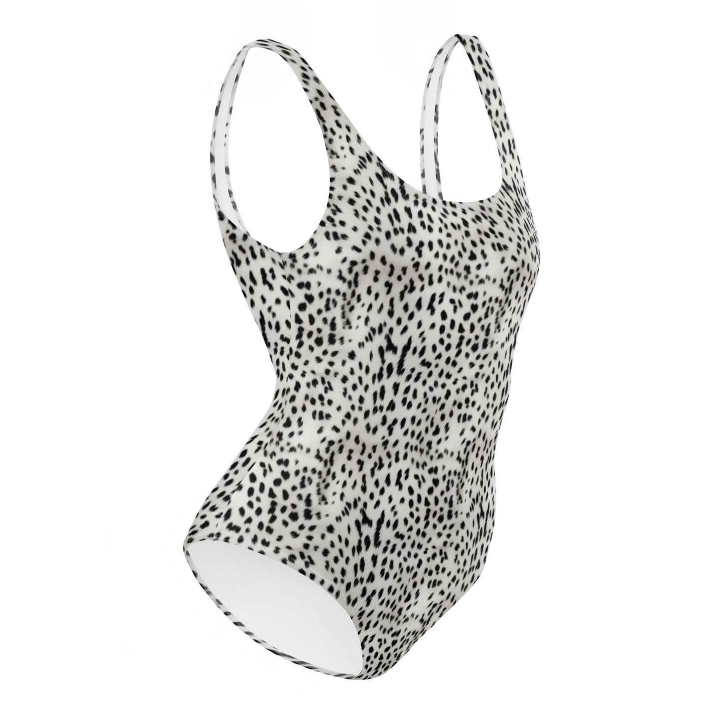 Cheetah Black And White Fur Dot Animal Print One-Piece Swimsuit