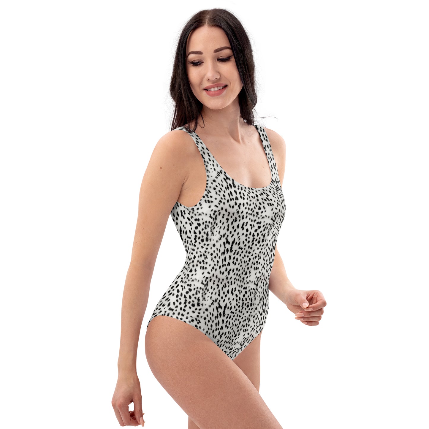 Cheetah Black And White Fur Dot Animal Print One-Piece Swimsuit