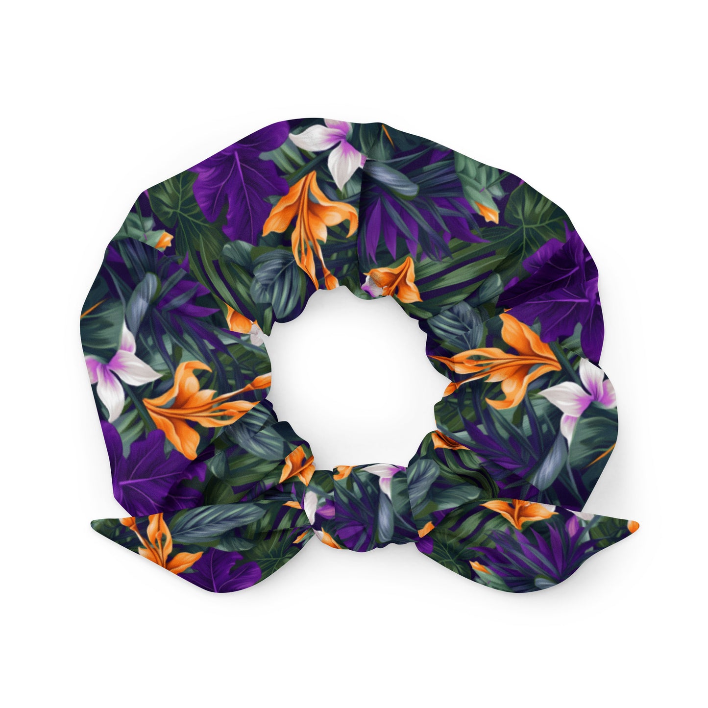 Purple Jungle Flower Print Scrunchie