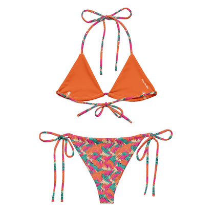 Turquoise and Orange Flamingo Animal Print Triangle Bikini