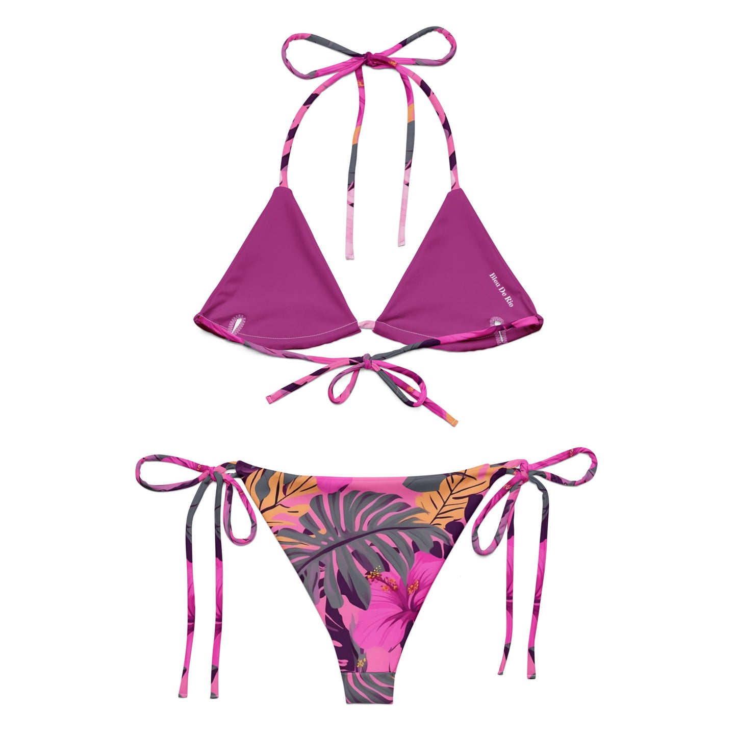 Pink And Purple Hibiscus Flower Print Triangle Bikini