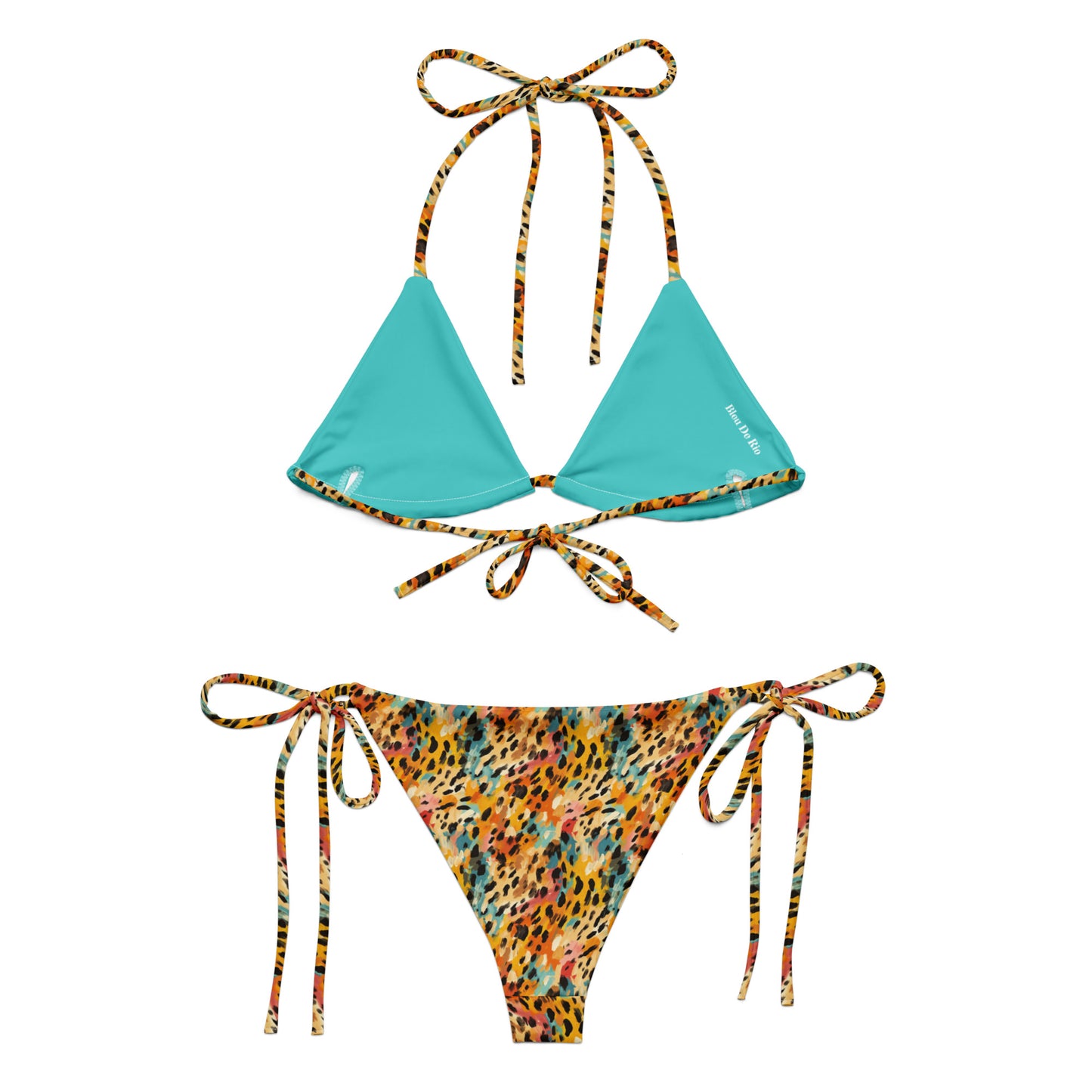 Turquoise Big Cat Animal Print Triangle Bikini