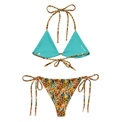 Turquoise Big Cat Animal Print Triangle Bikini