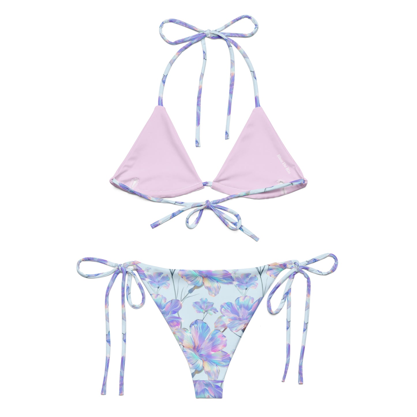 Holographic Blue Hibiscus Triangle Bikini