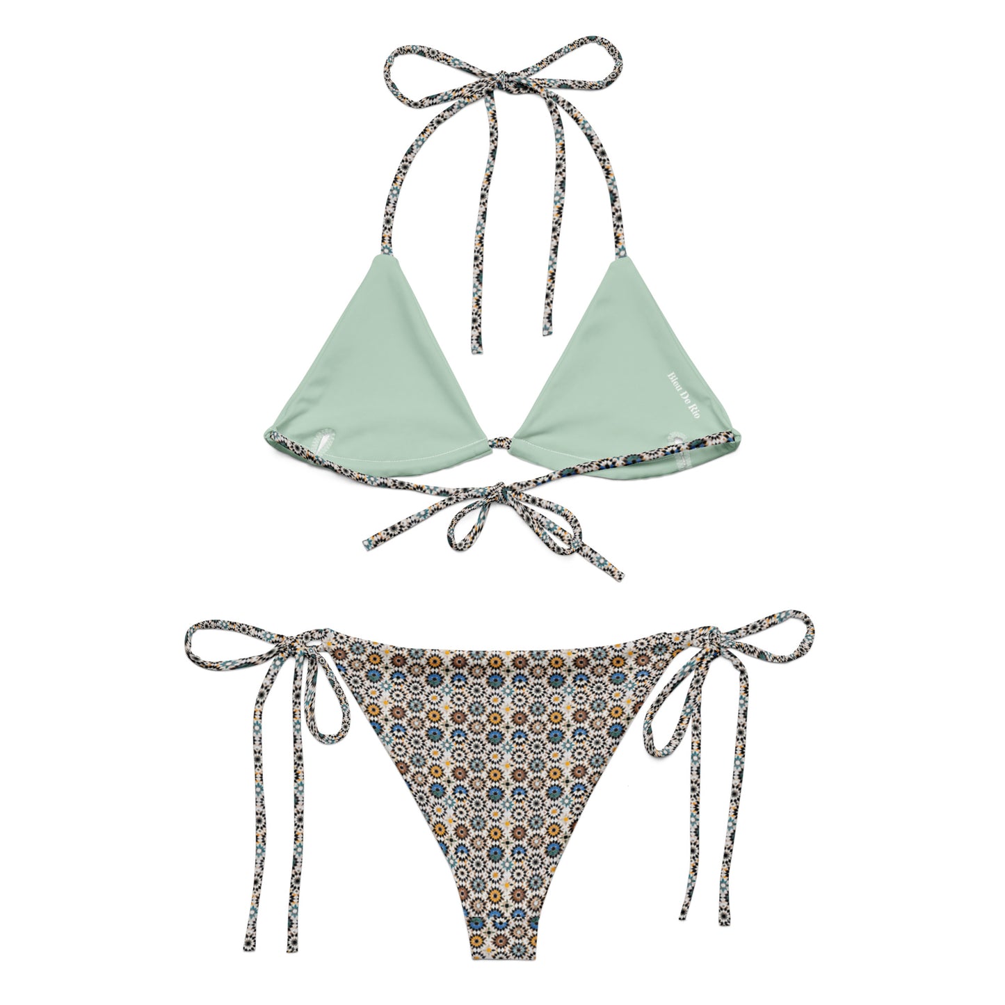 Moroccan Brown and Blue Mosaic Tiles Triangle Bikini