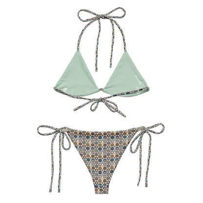 Moroccan Brown and Blue Mosaic Tiles Triangle Bikini