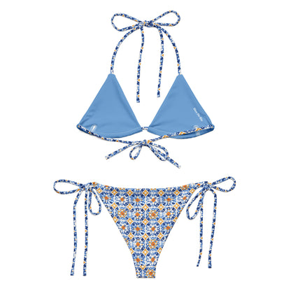 Vintage Portuguese Orange and Blue Tile Print Triangle Bikini