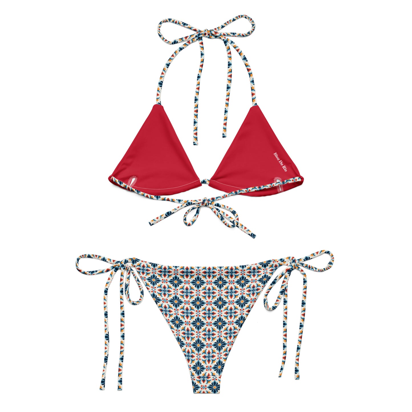 Portuguese Red and Blue Mosaic Tile Print Triangle Bikini