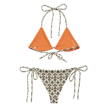 Jainism Beige and Orange Print Triangle Bikini