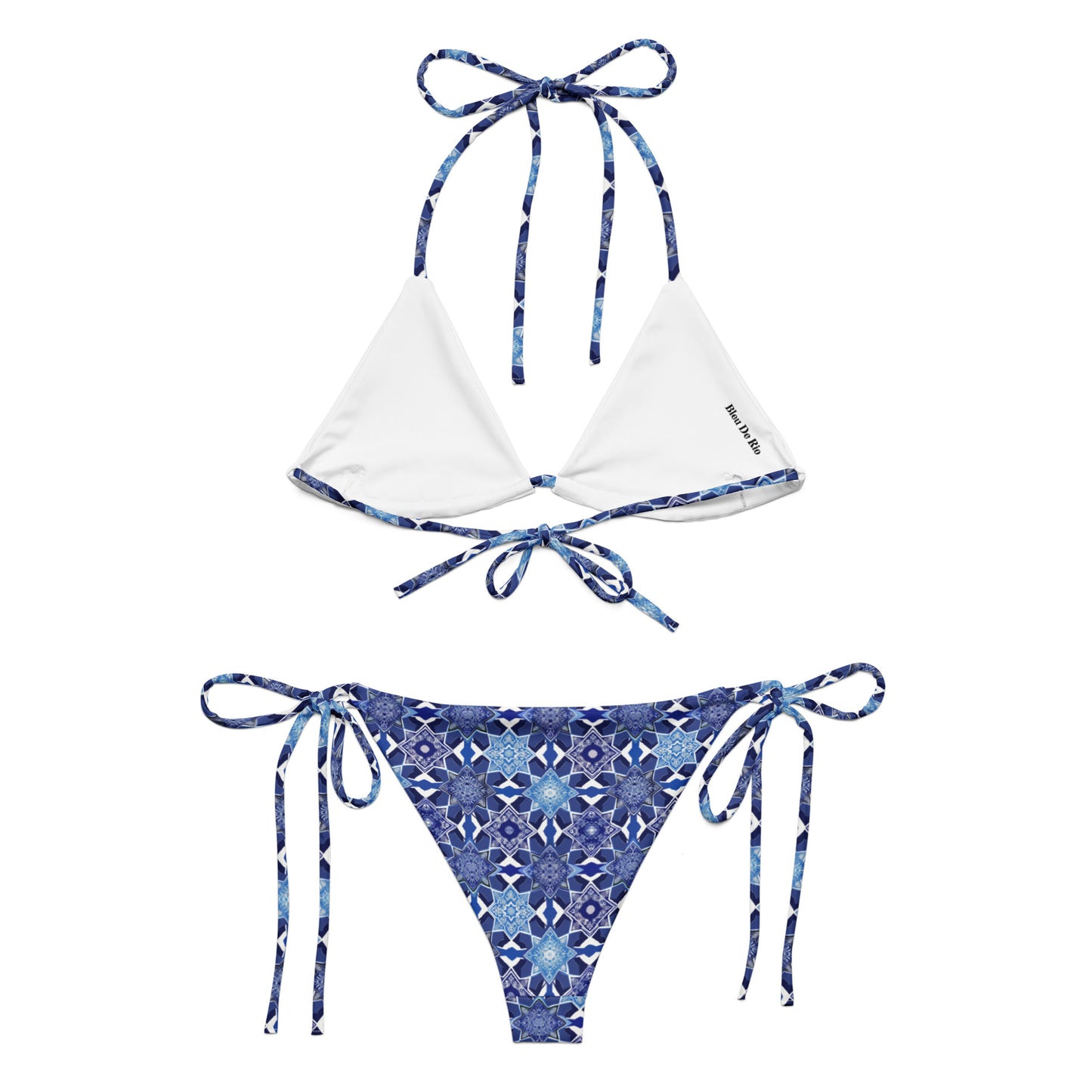 Moroccan White And Blue Tile Print Triangle Bikini