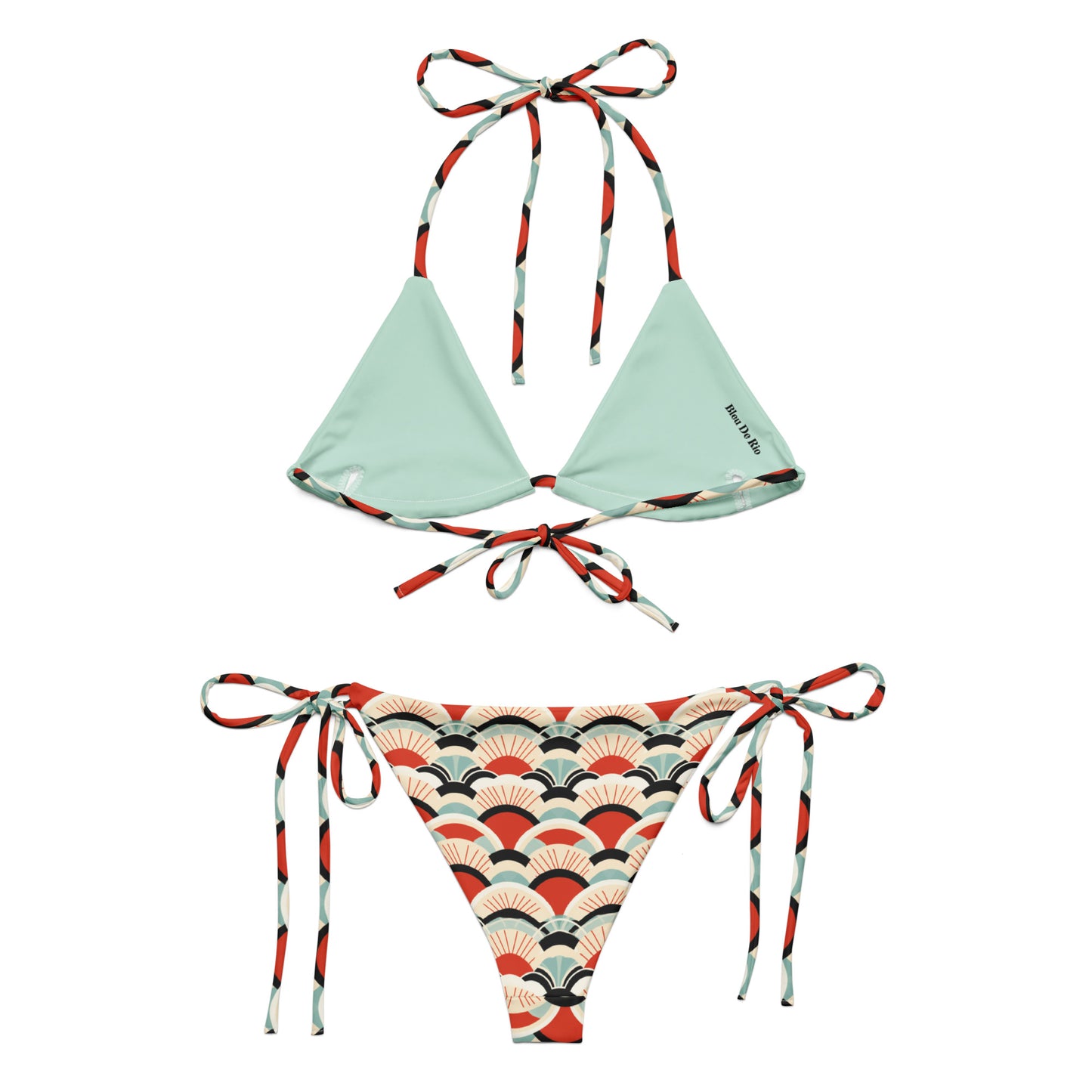 Japanese Red and Turquoise Print Triangle Bikini