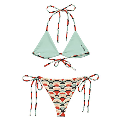 Japanese Red and Turquoise Print Triangle Bikini