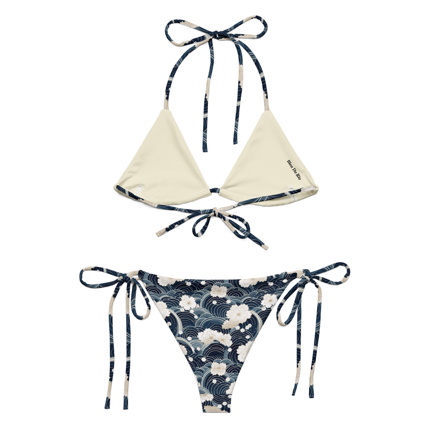 Japanese White And Blue Cloud Print Triangle Bikini