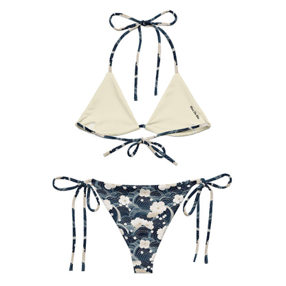 Japanese White And Blue Cloud Print Triangle Bikini