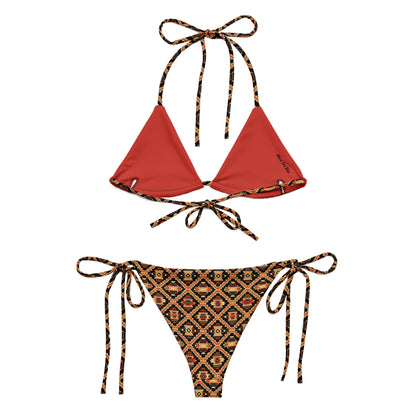 Native American Black And Red Print Triangle Bikini