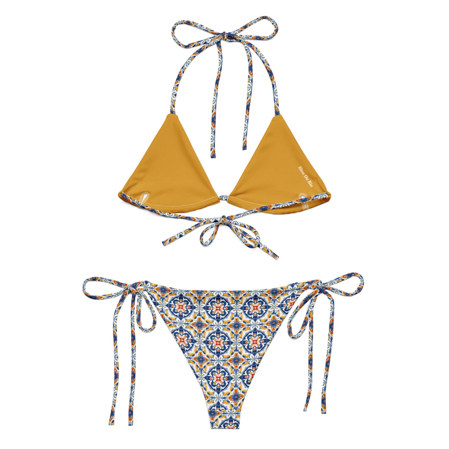 Portugal Bleu And Yellow Mosaic Tile Print Triangle Bikini