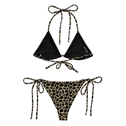 Giraffe Black And Beige Fur Animal Print Triangle Bikini