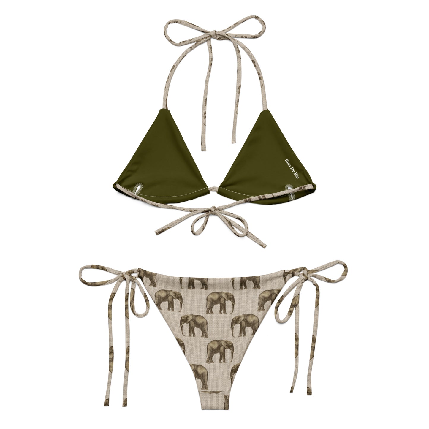 African Beige Elephant Print Triangle Bikini