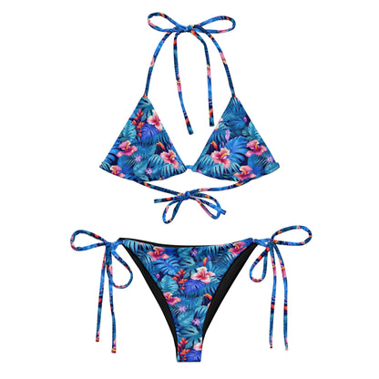 Hibicus Flower Blue Jungle Triangle Bikini