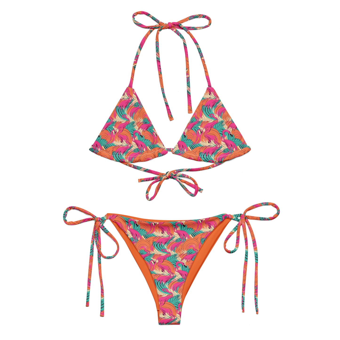 Turquoise and Orange Flamingo Animal Print Triangle Bikini