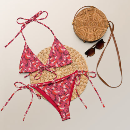 Pink and Red Flamingo Animal Print Triangle Bikini