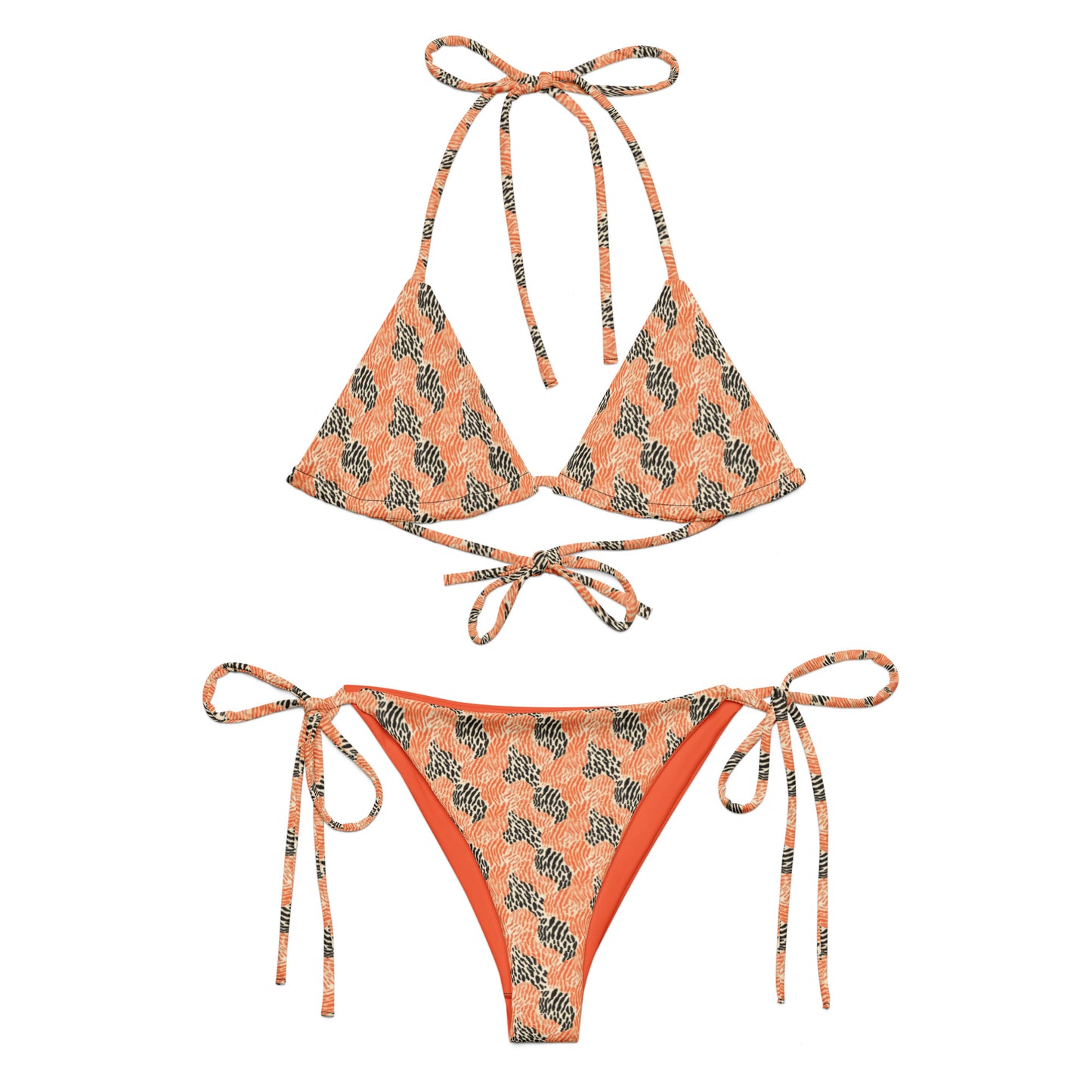 Black And Orange Tiger Animal Print Triangle Bikini