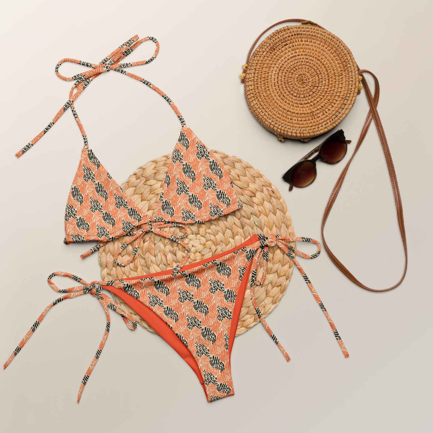 Black And Orange Tiger Animal Print Triangle Bikini