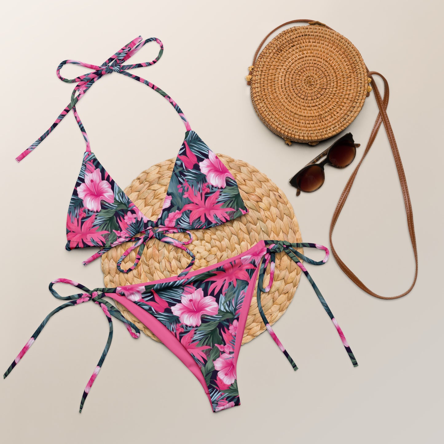 Hawaii Pink Hibicus Flora Triangle Bikini