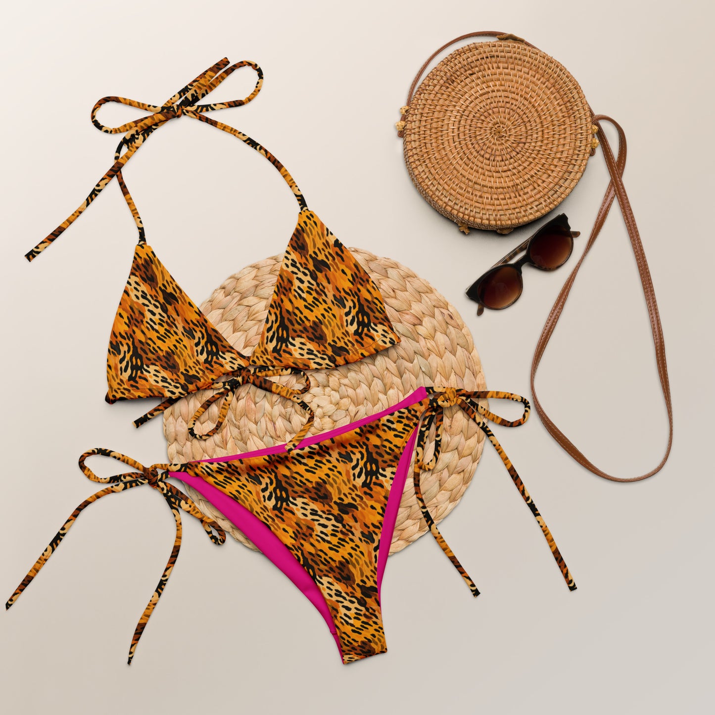 Caramel Feline Animal Print Triangle Bikini